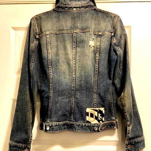 DOLCE & GABBANA Y2K Distressed Jean Jacket Leopard Gold DG Logo M MSRP $1395 - Picture 1 of 7